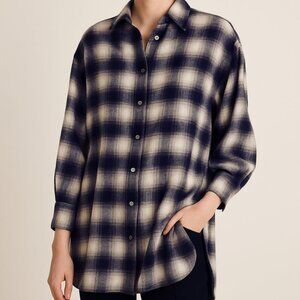 Vince Blue Plaid Button Down Tunic Shirt Sz XS